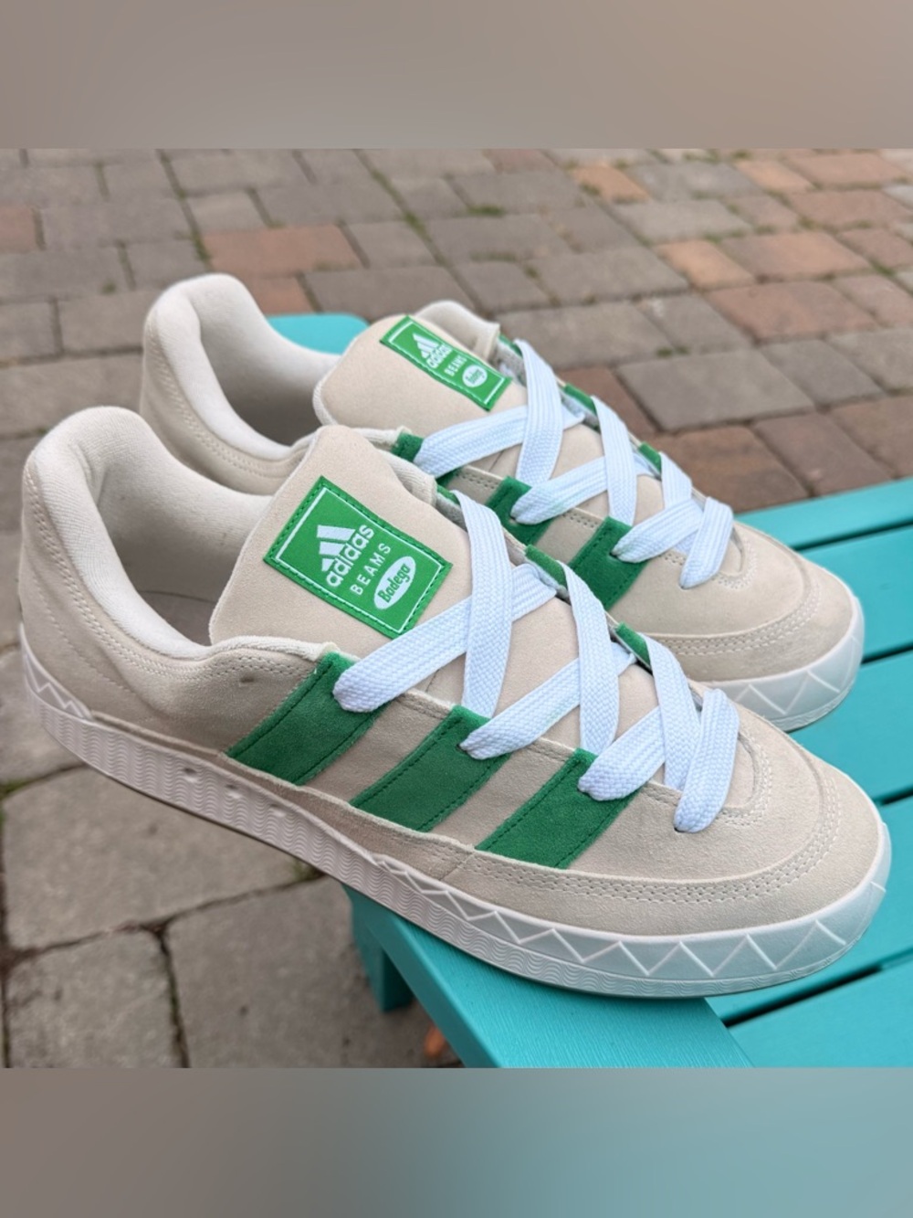 Mens adidas x Bodega × BEAMS Adimatic Athletic Sneakers Off White Green SZ 12.5